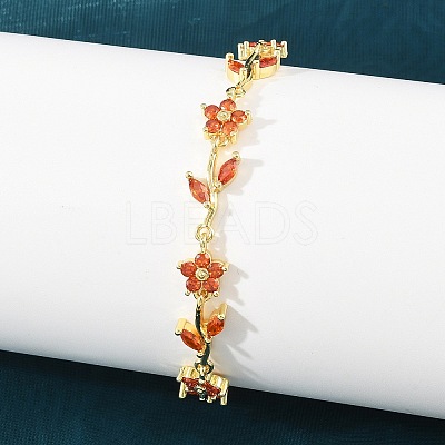 Brass Pave Cubic Zirconia Flower Link Chain Bracelets for Women KK-CBA68DA-14G-01-1