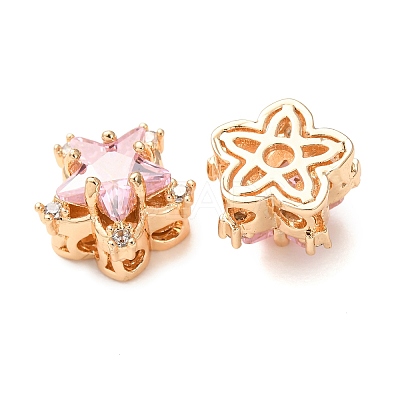 Brass Micro Pave Pink Cubic Zirconia Beads CU-CBAEC99-34G-01-1
