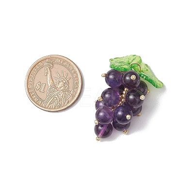 Natural Amethyst Handmade Round Beaded Fruit Pendants PALLOY-MZ00791-02-1