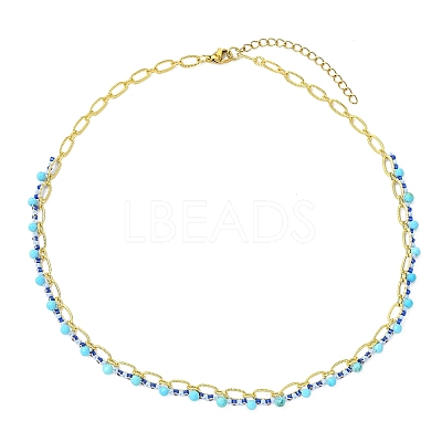 Dyed Faceted Round Natural Magnesite and Glass Seed Beaded Necklaces NJEW-MZ00155-1