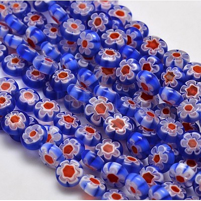 Handmade Millefiori Glass Flat Round Bead Strands LK-P011-12-1