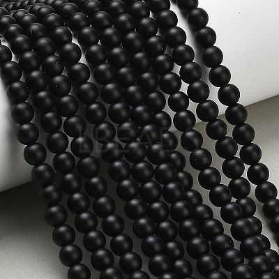 Natural Black Onyx(Dyed & Heated) Beads Strands G-Z024-01B-6mm-1