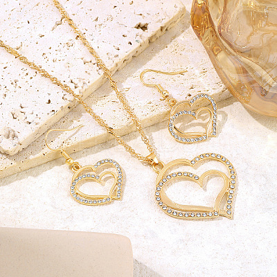 Heart Alloy Crystal Rhinestone Pendant Necklace & Dangle Earring Sets FS-WG8597C-01-1