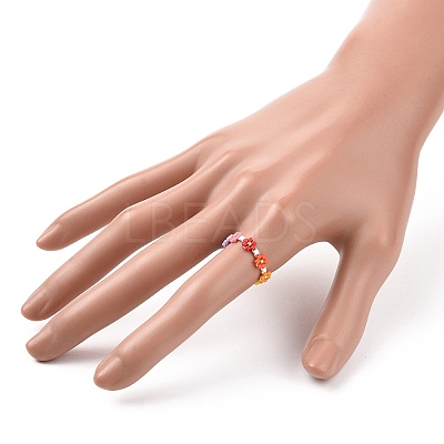 Glass Beaded Flower Wrap Stretch Finger Ring for Women RJEW-MZ00002-01-1