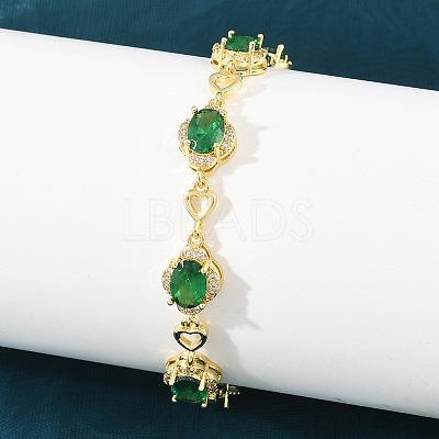 Brass Pave Cubic Zirconia Heart Flower Link Chain Bracelets for Women KK-CBA68DA-13G-04-1