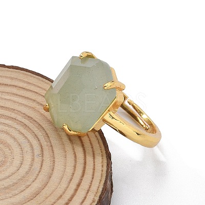 Hexagon Natural Green Aventurine Finger Rings RJEW-B113-02G-07-1