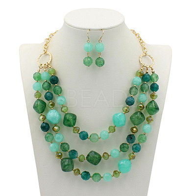 Alloy & Resin Beaded Multilayer Necklaces & Dangle Earrings Sets FS-WGF1004-01-1