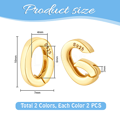 4Pcs 2 Colors 925 Sterling Silver Spring Gate Rings STER-PH0003-91-1