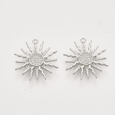 Brass Micro Pave Clear Cubic Zirconia Solar Eclipse Pendants X-ZIRC-T011-27P-NF-1