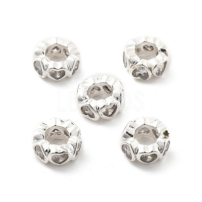 Brass Micro Pave Clear Cubic Zirconia Rondelle European Beads LS-KK-R216-20S-1