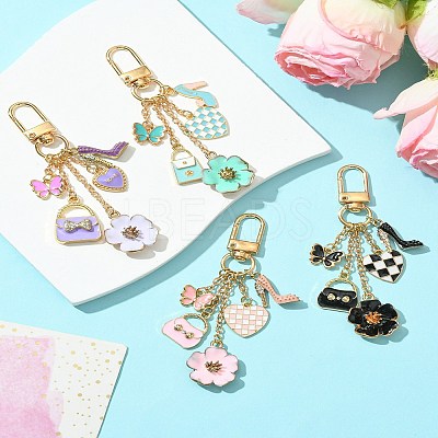 Flower/Bag/Heart Alloy Enamel Pendant Decoration HJEW-FS00025-01-1