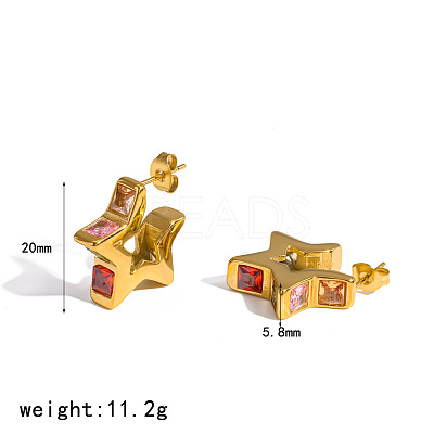 304 Stainless Steel Micro Pave Cubic Zirconia Stud Earrings WG13B21-02-1