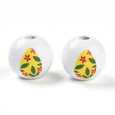 Easter Theme Printed Wood Beads WOOD-T032-22O-1