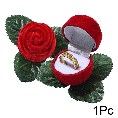 1Pc Flocking Plastic Rose Finger Ring Boxes VBOX-YW0001-02-1