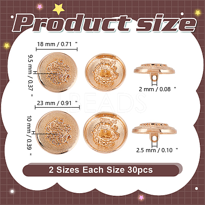 60Pcs 2 Styles Alloy 1-Hole Shank Buttons BUTT-AR0001-32-1