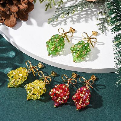 3 Pairs Christmas Bell Brass Dangle Stud Earrings EJEW-MZ00495-1