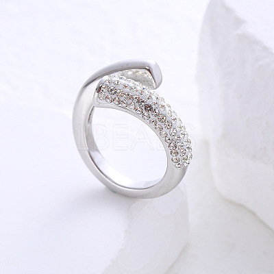 304 Stainless Steel Micro Pave Cubic Zirconia Cuff Open Rings for Women MB7745-3-1