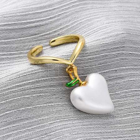 Brass Enamel Open Cuff Rings for Women RJEW-U057-21G-1