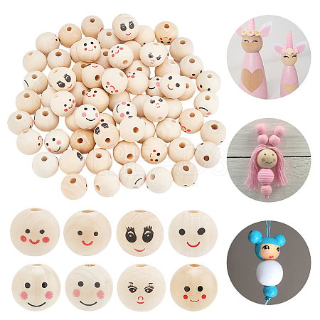 80Pcs 8 Styles Printed Wood European Beads WOOD-AR0001-37-1