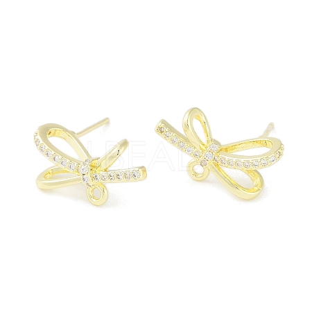 Left and Right Brass Pave Clear Cubic Zirconia Stud Earring Findings KK-F875-02G-1