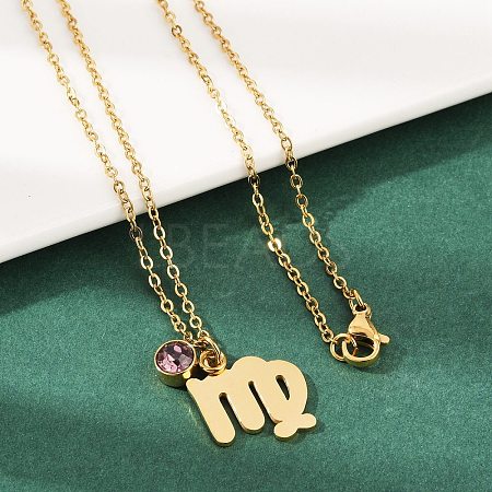 304 Stainless Steel Glass Drill Birth Stone Constellation Pendant Necklaces STAS-D305-08G-F-1