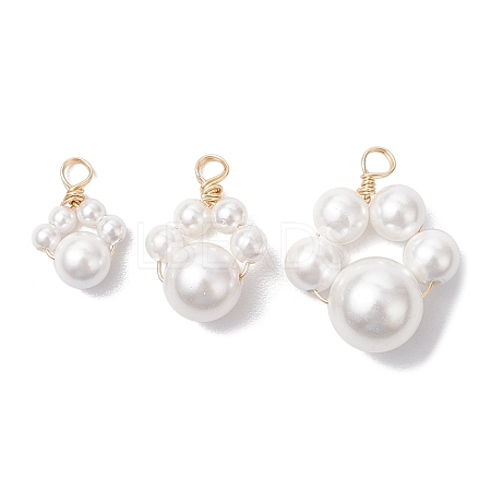 3Pcs 3 Sizes Copper Wire Wrapped Shell Pearl Beaded Pendants PALLOY-JF02984-1