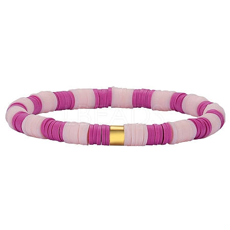 Polymer Clay Heishi Surfer Stretch Bracelet with 304 Stainless Steel Beaded BJEW-SW00111-05-1