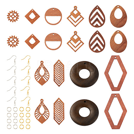DIY Walnut Wood Hollow Geometric Dangle Earrings Making Kit DIY-TA0009-18-1