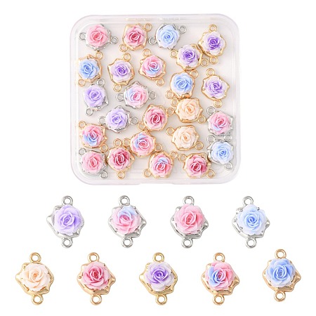 24Pcs 9 Colors Alloy & Resin Rose Flower Connector Charms FIND-FS0004-71-1