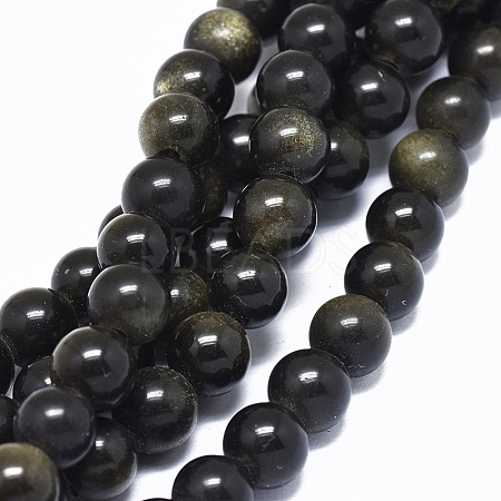 Natural Golden Sheen Obsidian Beads Strands G-L476-08-1