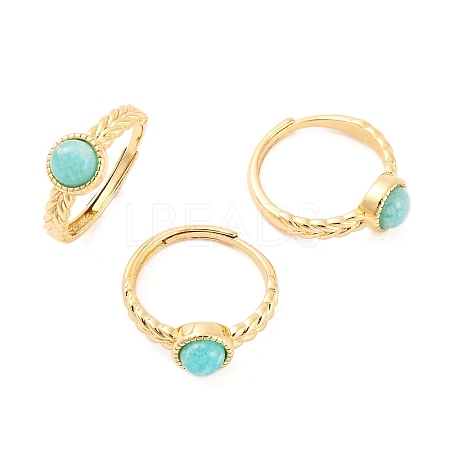 Round Natural Amazonite Adjustable Rings RJEW-Q817-03G-01-1