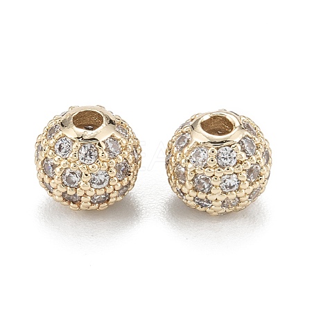 Brass Micro Pave Clear Cubic Zirconia Beads ZIRC-D274-02G-01-1