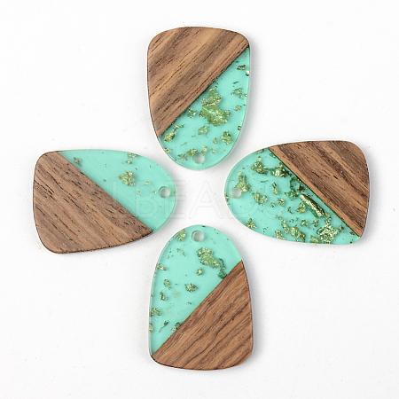 Transparent Resin & Walnut Wood Pendants RESI-S389-042A-B02-1