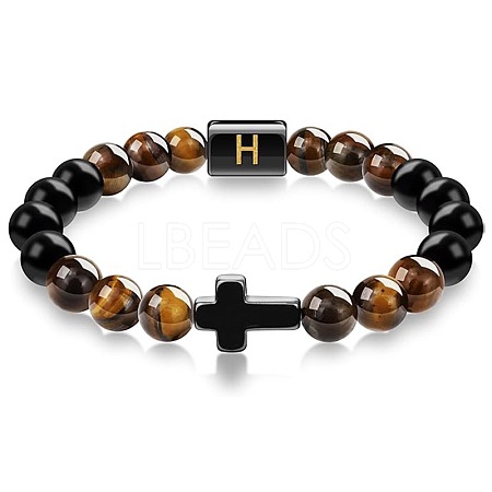 8MM Natural Tiger Eye and Matte Black Obsidian Round Beaded Stretch Bracelets SL9862-8-1