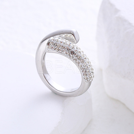 304 Stainless Steel Micro Pave Cubic Zirconia Cuff Open Rings for Women MB7745-3-1