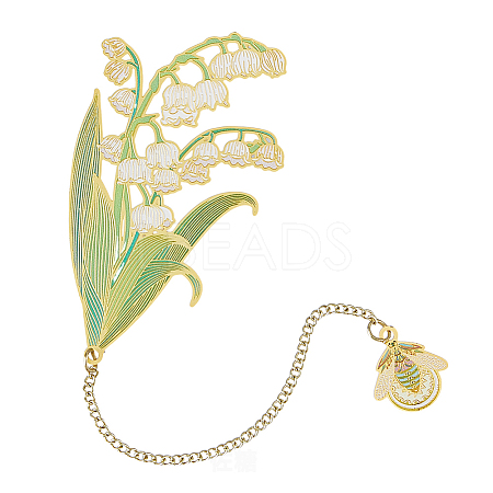 May Lily of the Valley Flower Enamel Bookmarks AJEW-WH0348-217-1