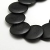 Natural Flat Round Black Stone Beads Strands G-P062-42-3