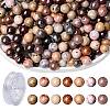 100Pcs Natural Petrified Wood Round Bead with Strong Stretchy Beading Elastic Thread G-SZ0002-28-1