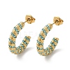 Real 18K Gold Plated 304 Stainless Steel with Glass Ring Stud Earrings EJEW-Z026-18G-03-1