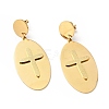 Oval with Cross Long Dangle Stud Earrings with 316 Stainless Steel Pins EJEW-F285-12G-1