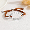 Adjustable 304 Stainless Steel Textured Oval Link Faux Suede Slider Bracelets WGFF7EF-01-1