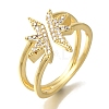 Rack Plating Crown Brass Clear Cubic Zirconia Open Cuff Rings RJEW-S411-05G-1