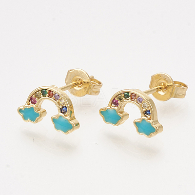 Brass Cubic Zirconia Stud Earrings EJEW-S201-169D-1