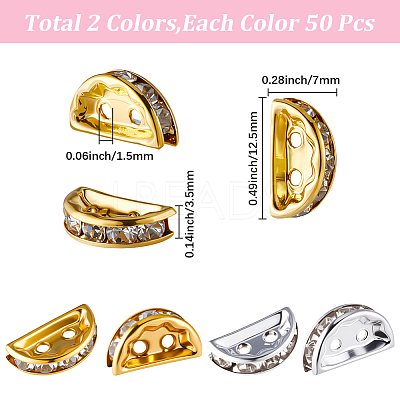 100Pcs 2 Colors Brass Crystal Rhinestone Spacer Bars ALRI-SC0001-60A-1