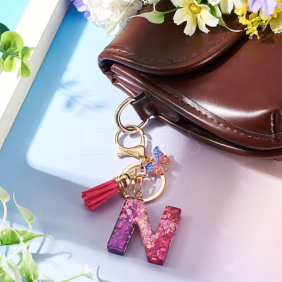 Alloy Resin Butterfly Keychains KEYC-TADJ0002-02G-N-1