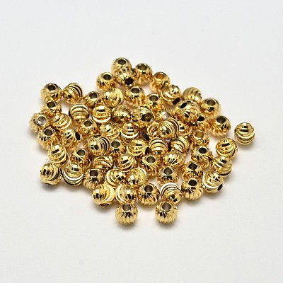 Rack Plating Brass Corrugated Round Spacer Beads KK-I600-6mm-G-RS-1
