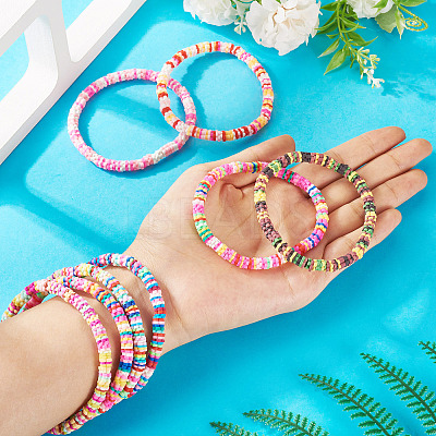 8Pcs Handmade Polymer Clay Heishi Beads Beaded Bracelet Sets BJEW-TAC0030-1