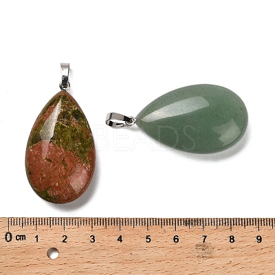 Natural Red Jasper & Black Onyx(Dyed & Heated) & Rose Quartz & Quartz Crystal & Green Aventurine & Unakite & Sodalite Teardrop Pendants G-Z088-05P-1