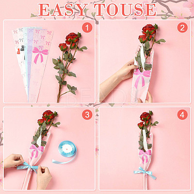 Bowknot Print Transparent PE Cone Flower Sleeves ABAG-FZC0002-001G-1