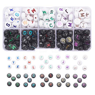 180Pcs 10 Style Opaque Black Acrylic Beads MACR-YW0001-53-1